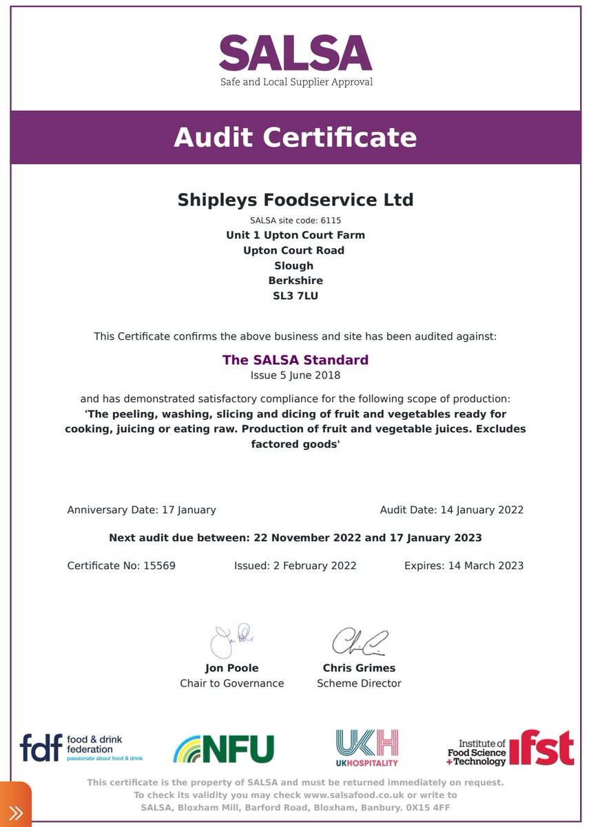 ShipleysFoods's tweet photo. Passed our SALSA Audit with no action required yay! 🎉🥳🥂 #SALSA #ACCREDITATION #teamworkmakesthedreamwork ♥️ https://t.co/EdQVzGBhjw