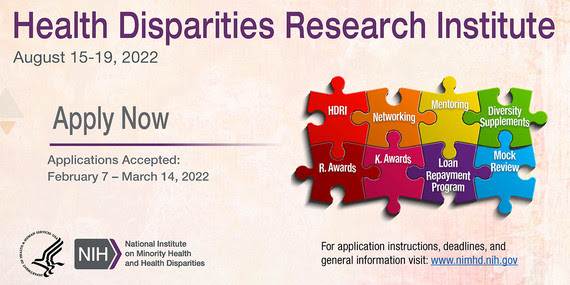 The NIMHD will host the HDRI Aug 15–19. HDRI aims to support research career devel. of promising early-career minority health &amp;  disparities research scientists &amp; to stimulate research in disciplines supported by health disparities science. Apply now: bit.ly/3GB12uF