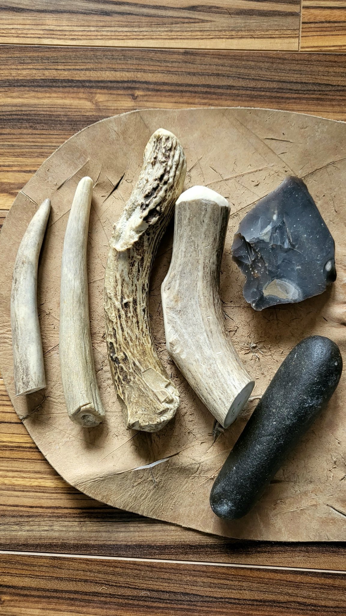 Steven Erikson on X: My old flint knapping kit and a chunk of flint the  bashed up antler was found in a stream and is partly mineralized   / X