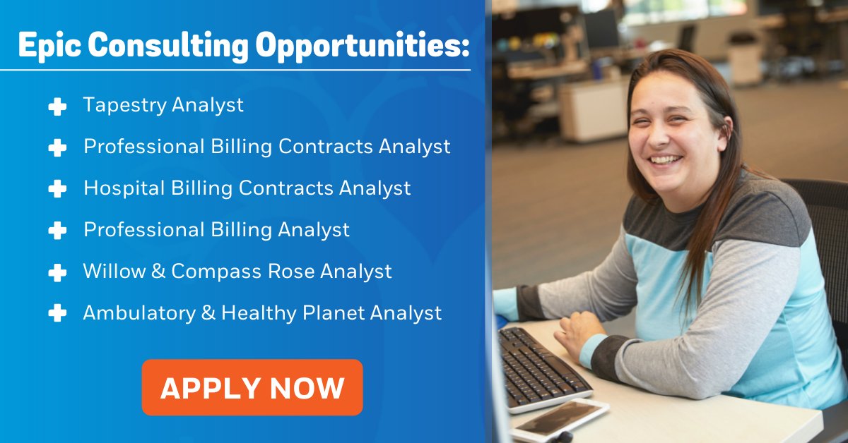 Attention all Rev Cycle and Clinical consultants! We’ve got some immediate roles kicking off soon that are in your wheelhouse. If you’re interested in learning more, send our Talent team a message: bit.ly/3owUmrg
#HealthIT #EpicJobs