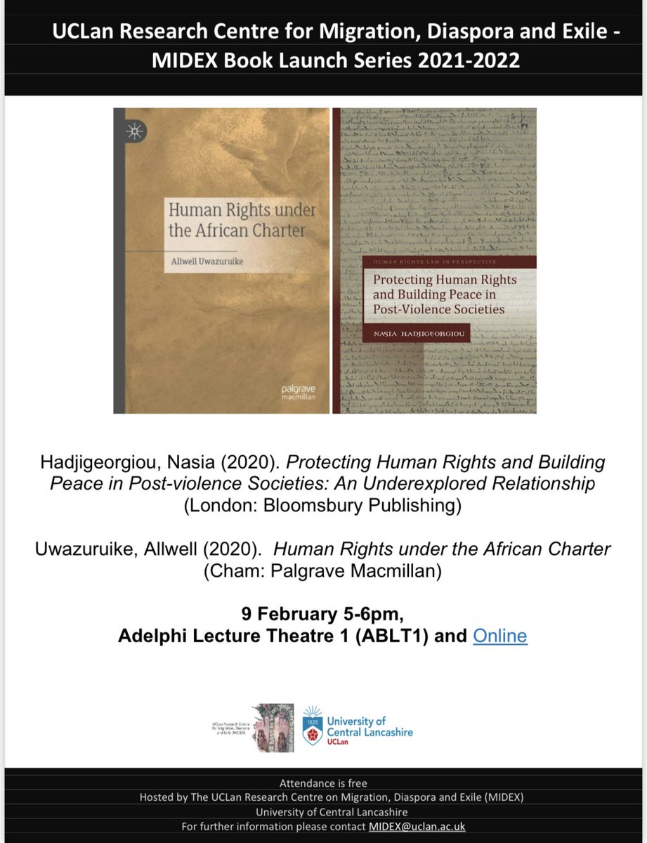 MIDEX is honoured to invite you for a book launch📚🔥Nasia Hadjigeorgiou and Allwell
Uwazuruike 
Join us on 9th, 5-6 pm Adelphi Lecture Theatre 1 or online
Link: tinyurl.com/2p9fau68