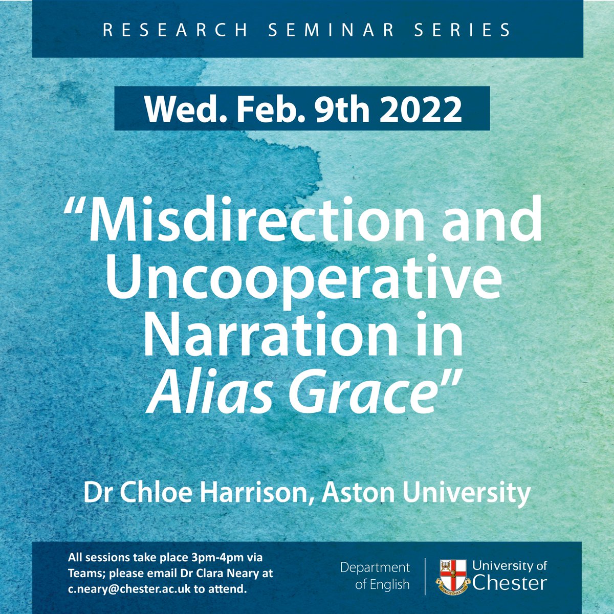 Really looking forward to <a href="/ChloeELHarrison/">Dr Chloe Harrison</a> presenting her research at the upcoming #ChesterStylistics seminar this Wed. 9th Feb 3-4pm🥳You're all very welcome to join via this link or by emailing me (details below): teams.microsoft.com/l/meetup-join/…