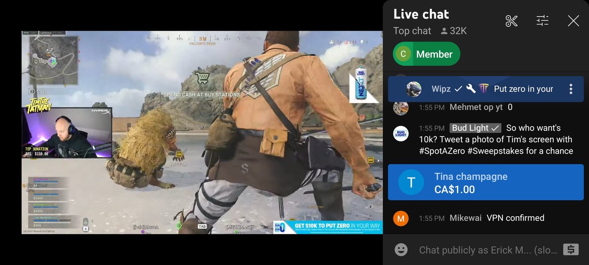 RogueRamby's tweet photo. @timthetatman @Wipz #Sweepstakes #Warzone #SpotAZero @budlight https://t.co/6753aL2ycM