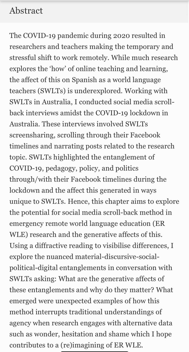 danielle_H_H's tweet image. First pub for 2022! Social media scroll-back interviews with teachers of Spanish during a COVID lockdown    drawing on new materialism #diffractive #haraway
