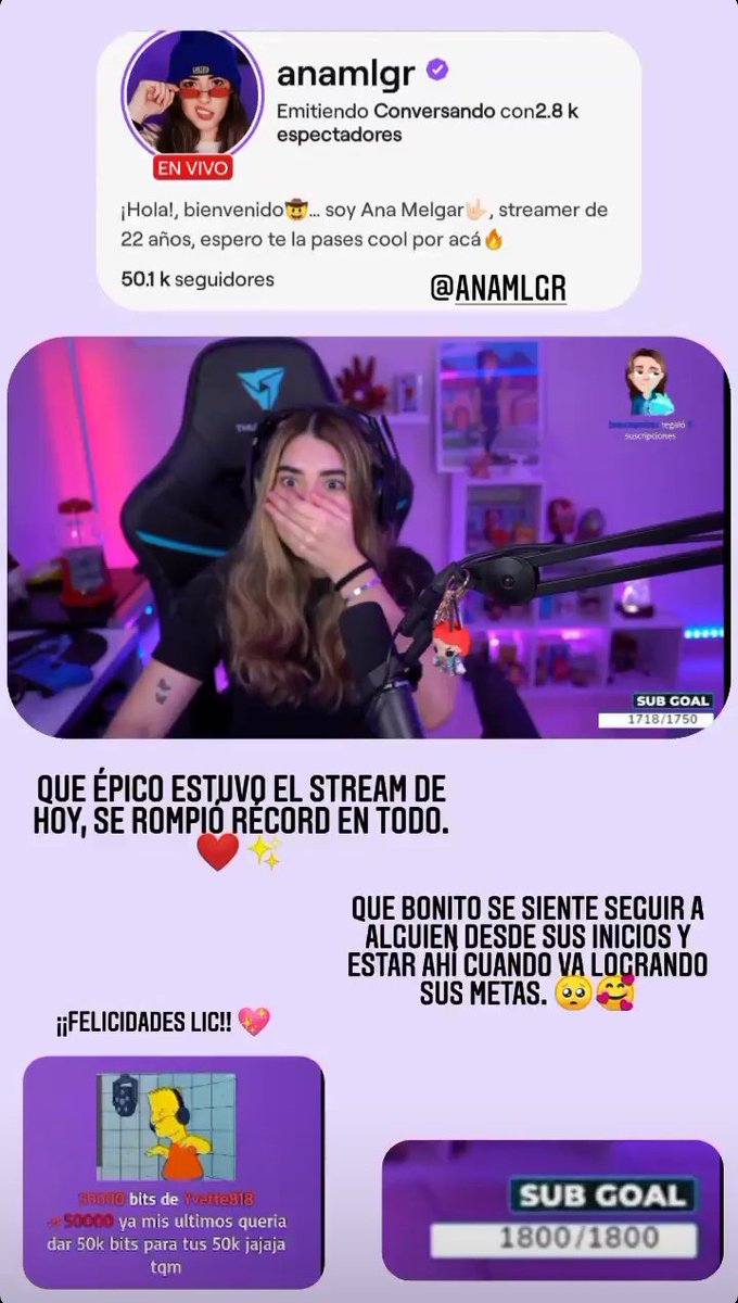Salmamichell2's tweet image. Felicidades @anamlgr por todo lo que estás logrando.
Me encanta en la familia que se ha convertido este fandom.
Muchas veces me siento sola y con tus streams y la cura del chat siento una compañía muy bonita.
Tkm y a los plebes también.
ANAMLGR 50K