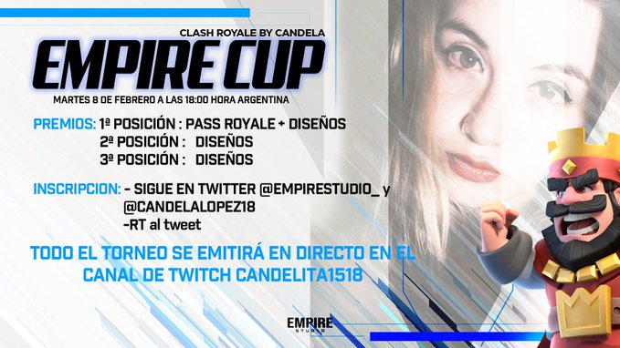 Hola chicos, con los genios de <a href="/EmpireStudio_/">Quentin Dengi</a> Les tenemos un torneito con premios para el día de mañana 08-02-2022 a las 18hs🇦🇷. 
⚠️CUMPLAN LOS REQUISITOS QUE DICEN EN LA IMAGEN
💗Diviertanse y mucha suerte!
twitch.tv/candelita1518