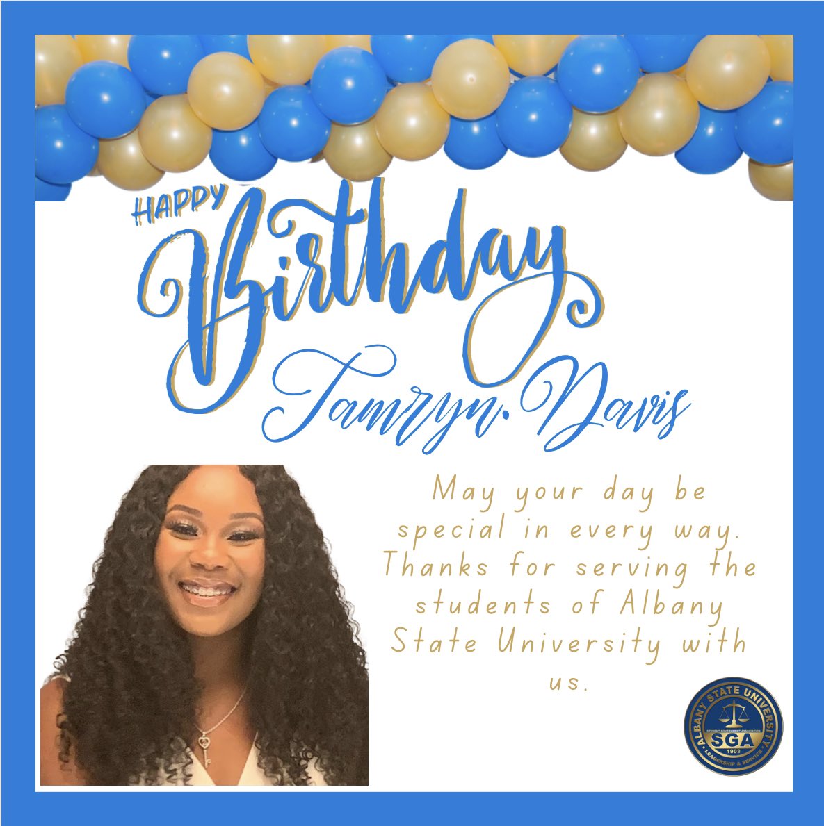 Tamryn Davis serves as our Sophomore Class Senator and she is celebrating a birthday today! Be sure to send her lots of birthday wishes and love! 🥳🥳