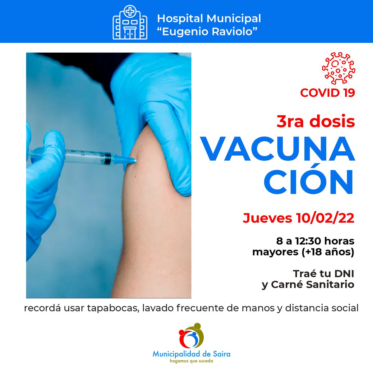 💉 Refuerzo #Covid19 para mayores de 18 años, este jueves.