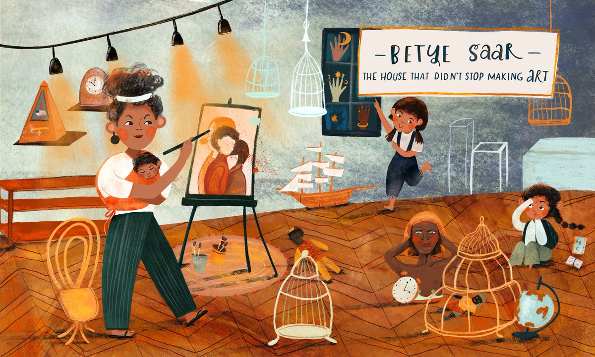 The incredible Betye Saar for #makeartthatsells Redrawing Black History. Just had to do a spread with Betye and her little daughters in the studio after I read this article: harpersbazaar.com/culture/featur…
#kidlitart #PictureBooks #illustration