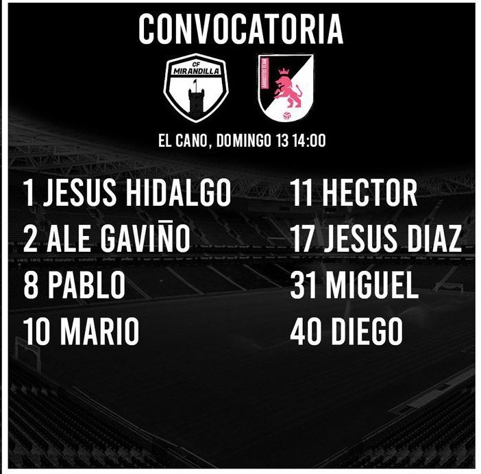 COMUNICADO OFICIAL:
Ya está confirmada la convocatoria del conjunto blanquinegro para el encuentro que de va a disputar el domingo 13 de febrero a las 14:00 en El Cano.
#enlapomada🖤🤍