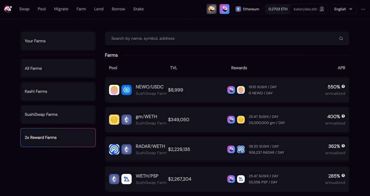 Speaking of liquidity mining... Do you have idle assets that you want to put to work? Many DeFi protocols such as Uniswap, Sushiswap, & Curve are in need of liquidity.Deposit tokens of your choice to start earning yield in different tokens, & earn trade fees on swaps! (6/107)