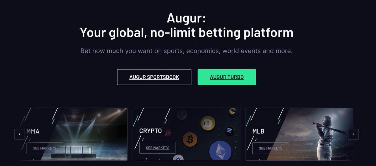 Want to place a bet?There are many options to choose from on Ethereum, the most popular being augur.This is a global, no-limit betting platform where you can bet on sports events, economics, world events, and a whole lot more on a decentralized marketplace. (17/107)