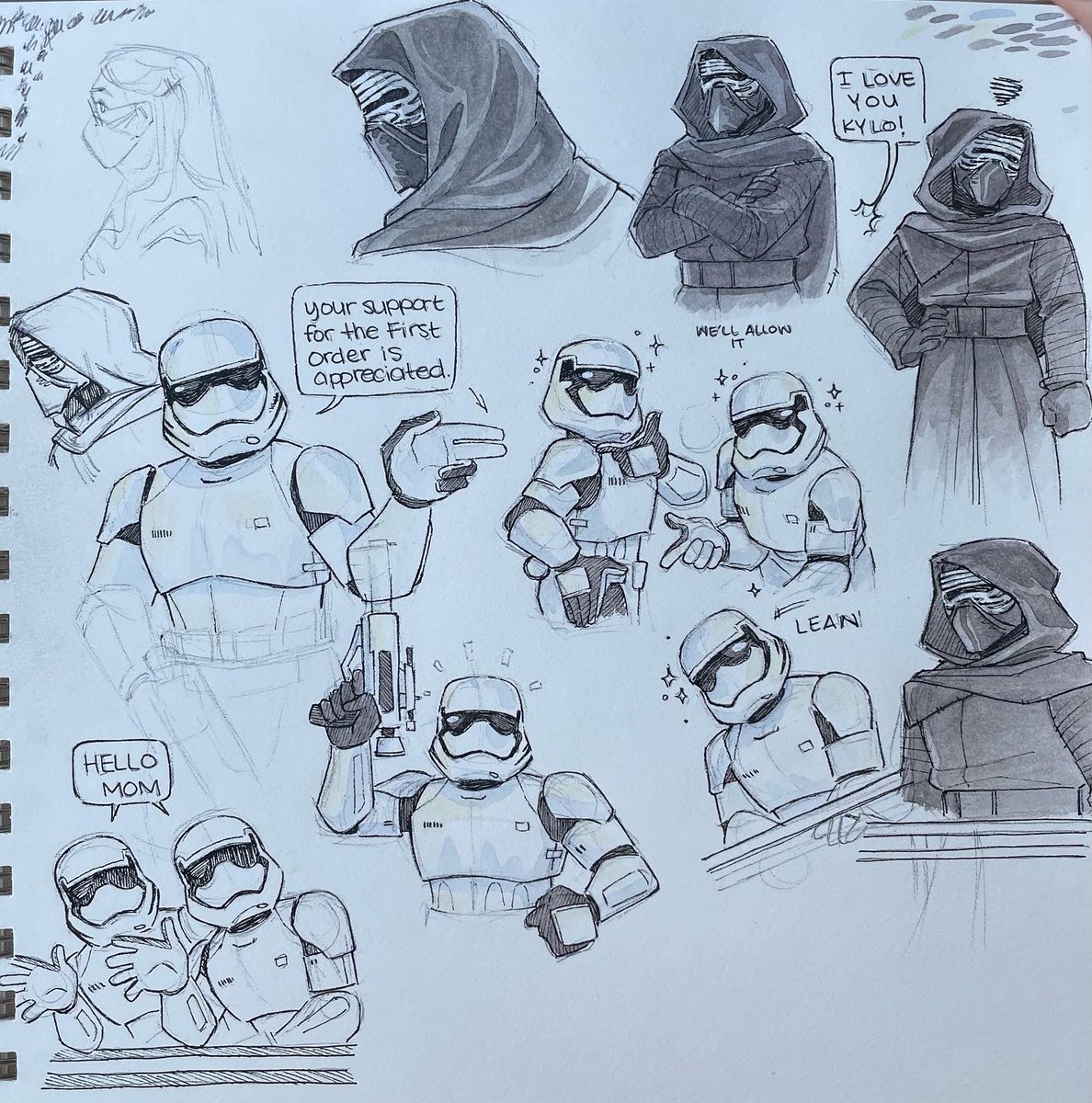 Sketches from today! My mechanical pencil broke so my sketches were done in pen. Rather messy but not bad in a pinch.

As always the troopers were joy and even said hello to my mom when she called me. Cant wait for the days to get longer and warmer so I can stay longer. 