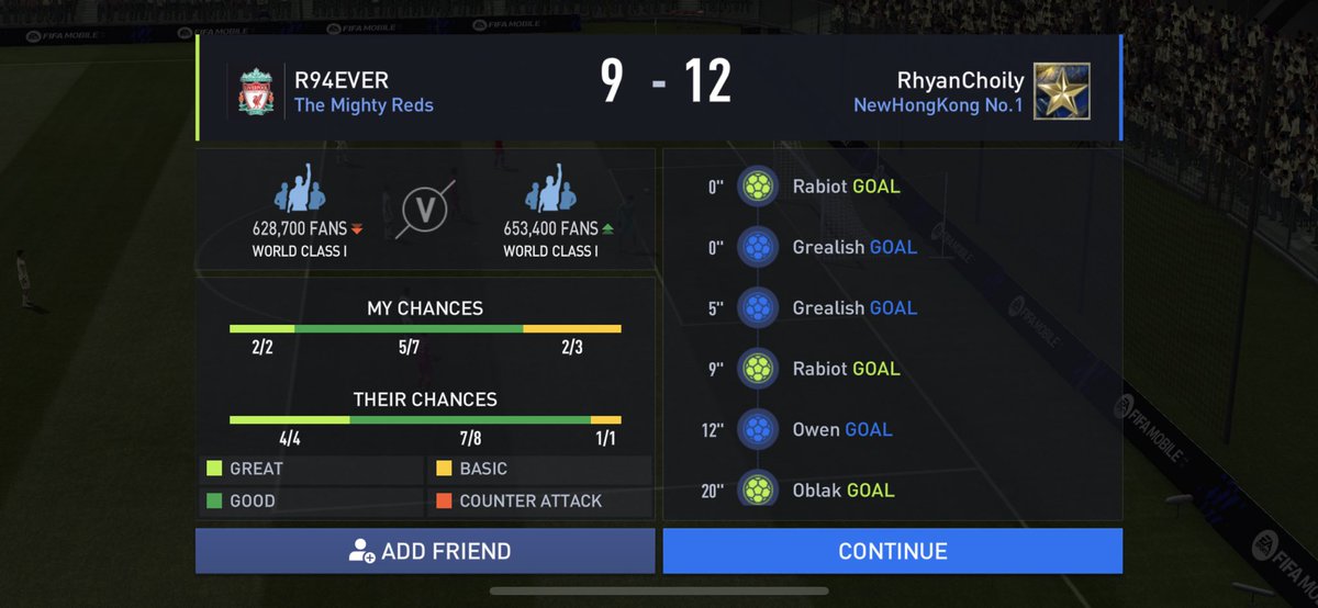 michael23chan's tweet photo. @EAFIFAMOBILE Case in point... I return to the game after posting the above msg. And what do I get? Another loss to someone who scored with their keeper!!! @EAFIFAMOBILE https://t.co/0jtsZ59yx4