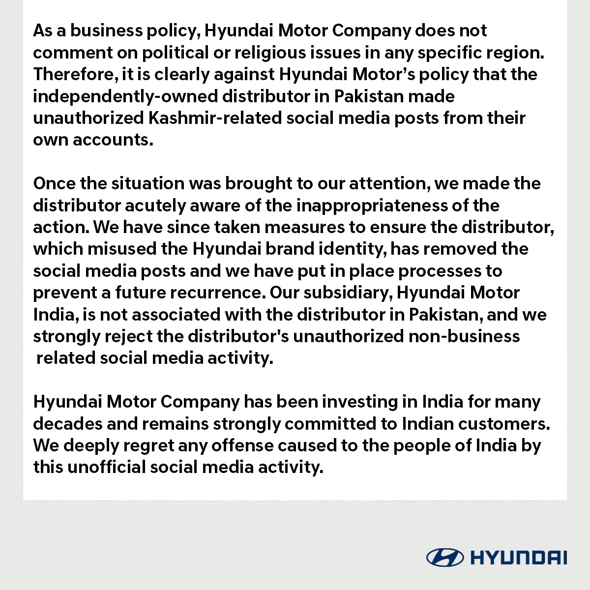 Hyundai Motor statement: #Hyundai #HyundaiIndia