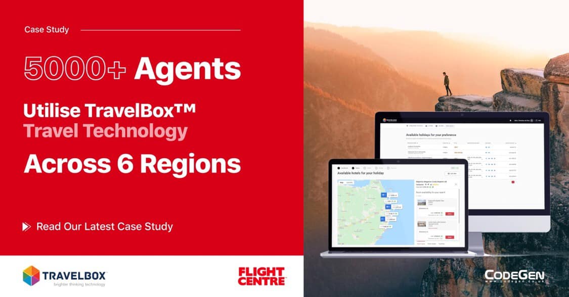 codegen_int's tweet photo. Flight Centre Travel Group selects #CodeGen’s industry-leading business transformation #traveltechnology, TravelBox™. Over 5,000 agents across 6 regions worldwide are now using #TravelBox™
Download case study to learn more: https://t.co/xjpWjAGW1Z https://t.co/DEIYWCrD1A