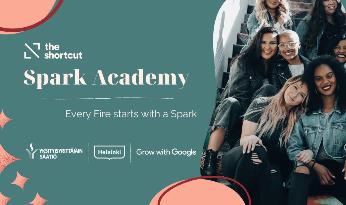 The Shortcut's Spark Academy is a new entrepreneurial programme for women &amp; non-binary people, supported by <a href="/Google/">Google</a>, <a href="/helsinki/">Helsingin kaupunki</a> &amp; Yksityisyrittäjäin Säätiö. It aims to teach participants all the skills needed to found a startup or work in one. <a href="/theshortcutorg/">The Shortcut</a> #goodnewsfromfinland