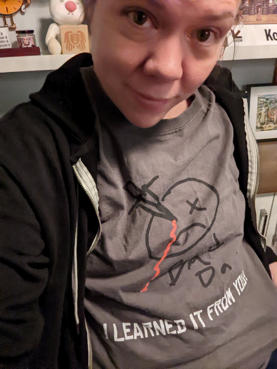 DrKowert's tweet photo. That time your kids PTA meeting is the same night as the finale of your three year long D&amp;D game and you show up in the most inappropriate shirt. #thatmom @ClinicalRoll https://t.co/MKyZyalONF