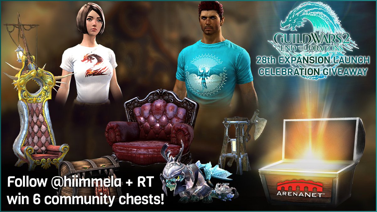 HiimMela's tweet image. To celebrate #GW2EOD launch on Feb 28th, I'll be giving 6 Community Chests to you guys here on Twitter, some on my Discord and more on my stream for the rest of the month, sponsored by @GuildWars2  
❤️Follow me + Retweet to enter this one.
For more info read the comments below!
