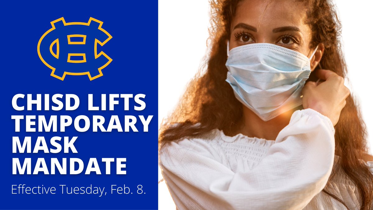 Chapel Hill ISD Community: The temporary mask mandate will be lifted effective Tuesday, Feb. 8. 
Read more here: bit.ly/TempMaskMandat…