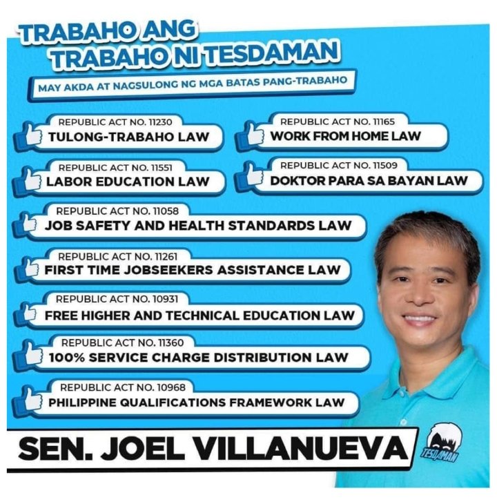hanshenli's tweet photo. Sa dami ng trinabahi at tinatrabaho ni #61Tesdaman Sen Joel Villanueva, magdadalawang isip ka pa ba? https://t.co/R6QXvHzUne