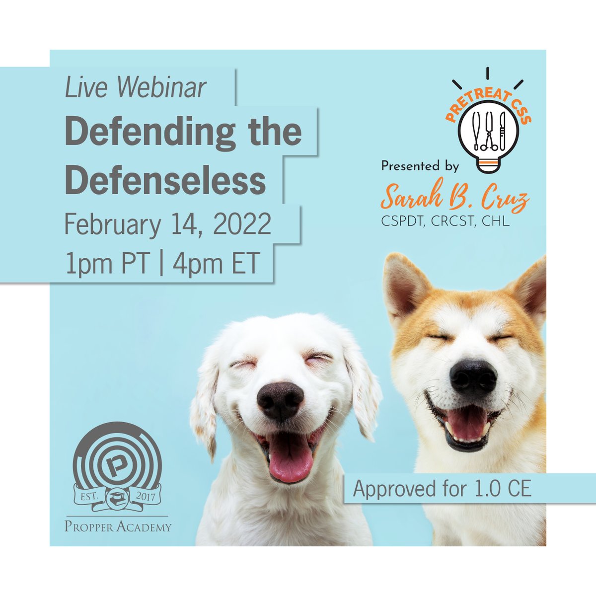 PropperMfg's tweet photo. This is not one to miss!
Catch Sarah B. Cruz from https://t.co/kUwwaPTBLl
'Defending the Defenseless: What Every Veterinary Technician Should Know About Their Instrument Reprocessing Quality.'
Earn 1.0 CE for @myHSPA & #CBSPD
#veterinarian #pretreatcss #propperacademy https://t.co/06OyXFB9nw