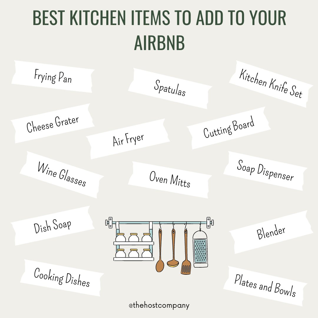Check out our sort-of-comprehensive list... there are definitely even more. What else have you put in your kitchen that you've found guests use the most? I'm imagining french press, maybe some special bread you make, a certain type of coffee or local coffee mug... let us know: