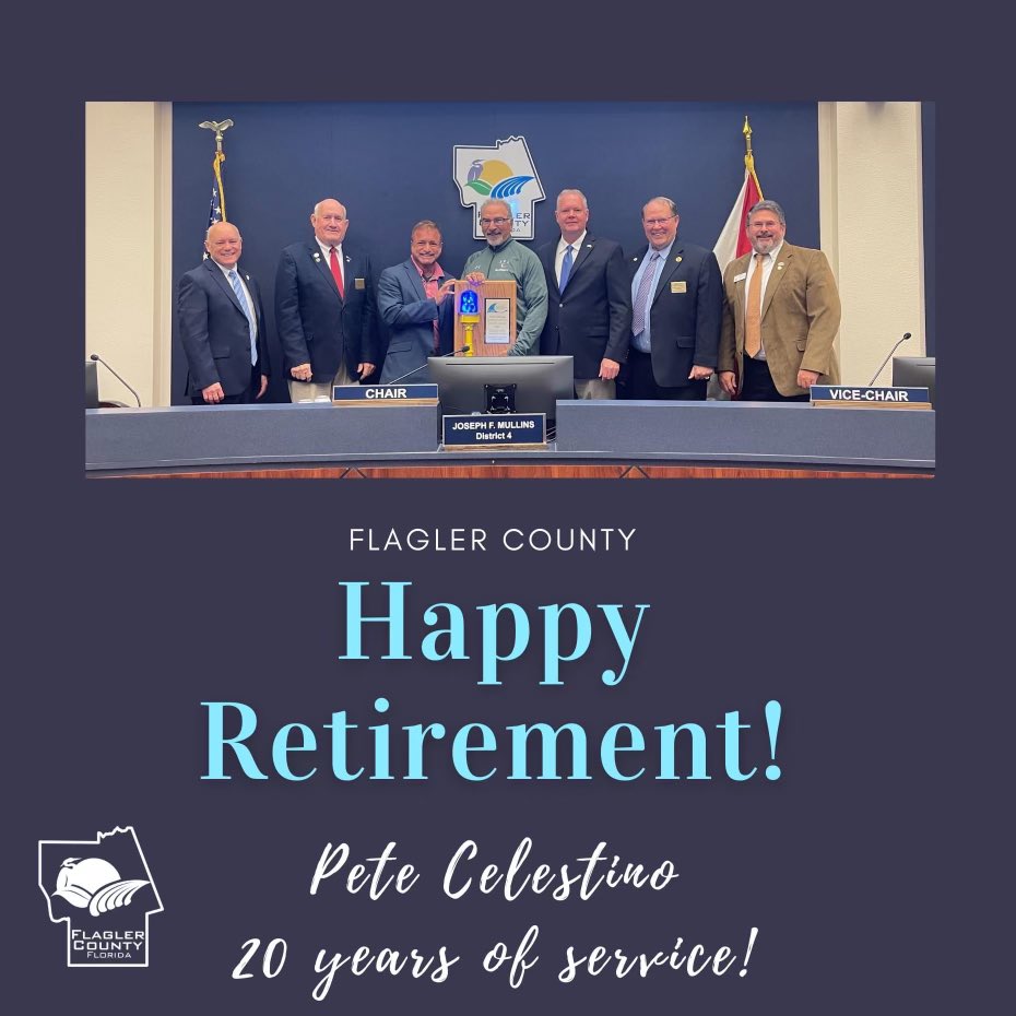 Congrats to Pete Celestino on his retirement after 20 years of service to the residents of Flagler County.  14 years were at the airport!🎉🛩🚁