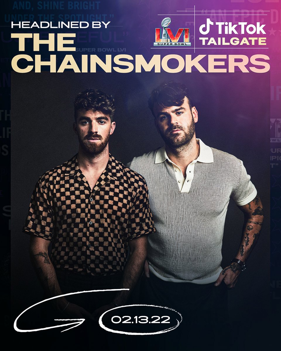 TikTok Tailgate is back for Year ✌️

Kick off Super Bowl Sunday with <a href="/TheChainsmokers/">THE CHAINSMOKERS</a> and some of your favorite creators LIVE on NFL <a href="/tiktok_us/">TikTok US</a>! 

Tune in at 2:55pm ET 🤩