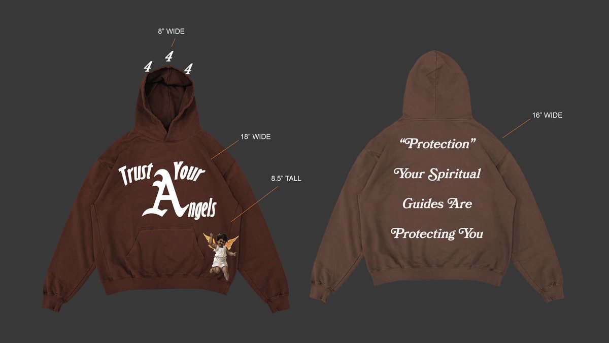 Will_Rozayy's tweet photo. Trust Your Angels 🕊

This will be the only drop until the fall✨

https://t.co/uZveuHu5g3 

*Carmel on grey sample*
Actual hoodies are Carmel on WHITE! https://t.co/C2jKxygCRq
