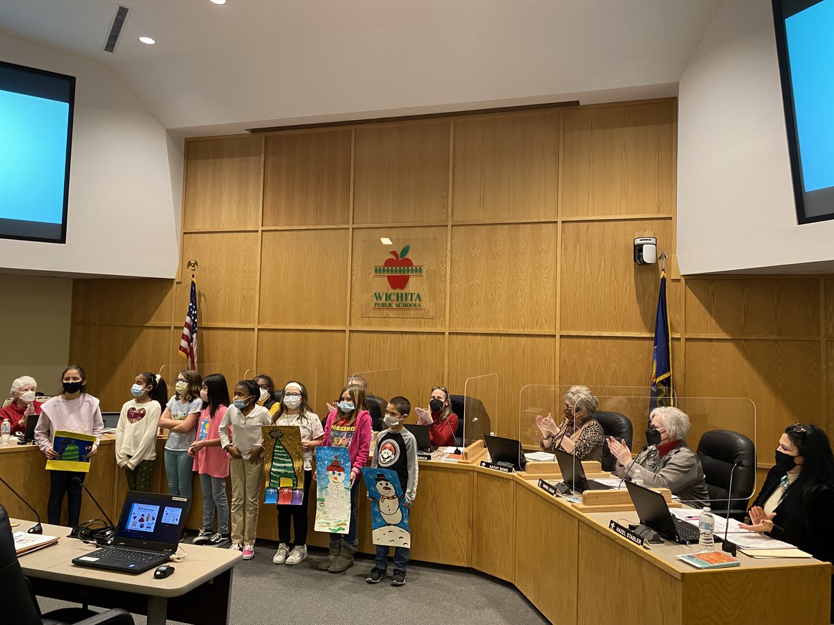 WichitaUSD259's tweet image. Twenty-three designs from five WPS elementary schools were selected to be printed on banners that were displayed downtown during the holiday season. All entries can still be viewed on the website downtownwichita.org/banners
@DowntownWichita @FineArtsUSD259