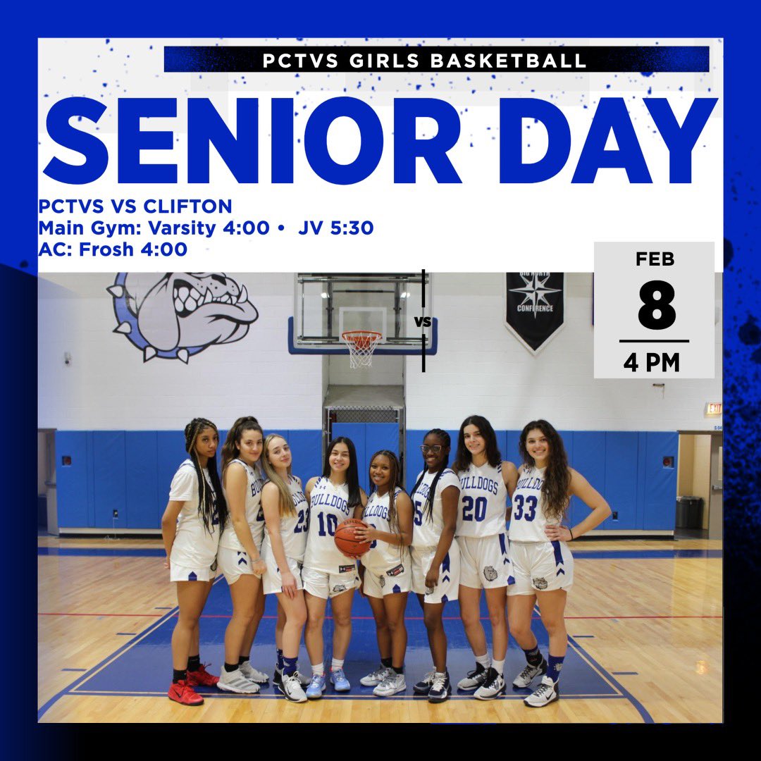 Please come out and celebrate “Senior Day” as our Lady Bulldogs will take on Clifton.  Thank you to Kaci, Bella, Hailey, Saniya, Cici, Trinity, Gabby, and Sofia for their hard work and dedication to the program. #pctgbball #grinditout #bulldogs4life
