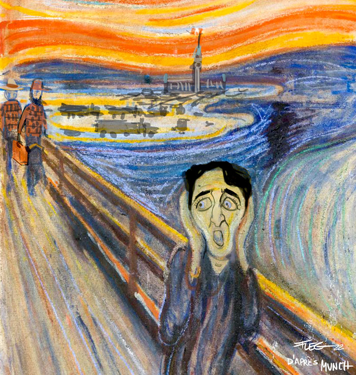flegcartoon's tweet photo. Le Cri de Munch version canadienne... #Canpoli #TruckersConvoy2022 #OttawaConvoy https://t.co/7dOryHANSZ