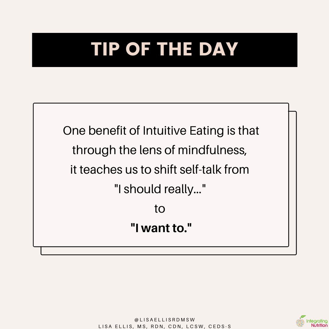 LisaEllisRDMSW's tweet photo. This #MindfulMonday: Don't "should" all over yourself... trust the gentle voice of your own intuition. #IntuitveEating https://t.co/udPwLq41vs