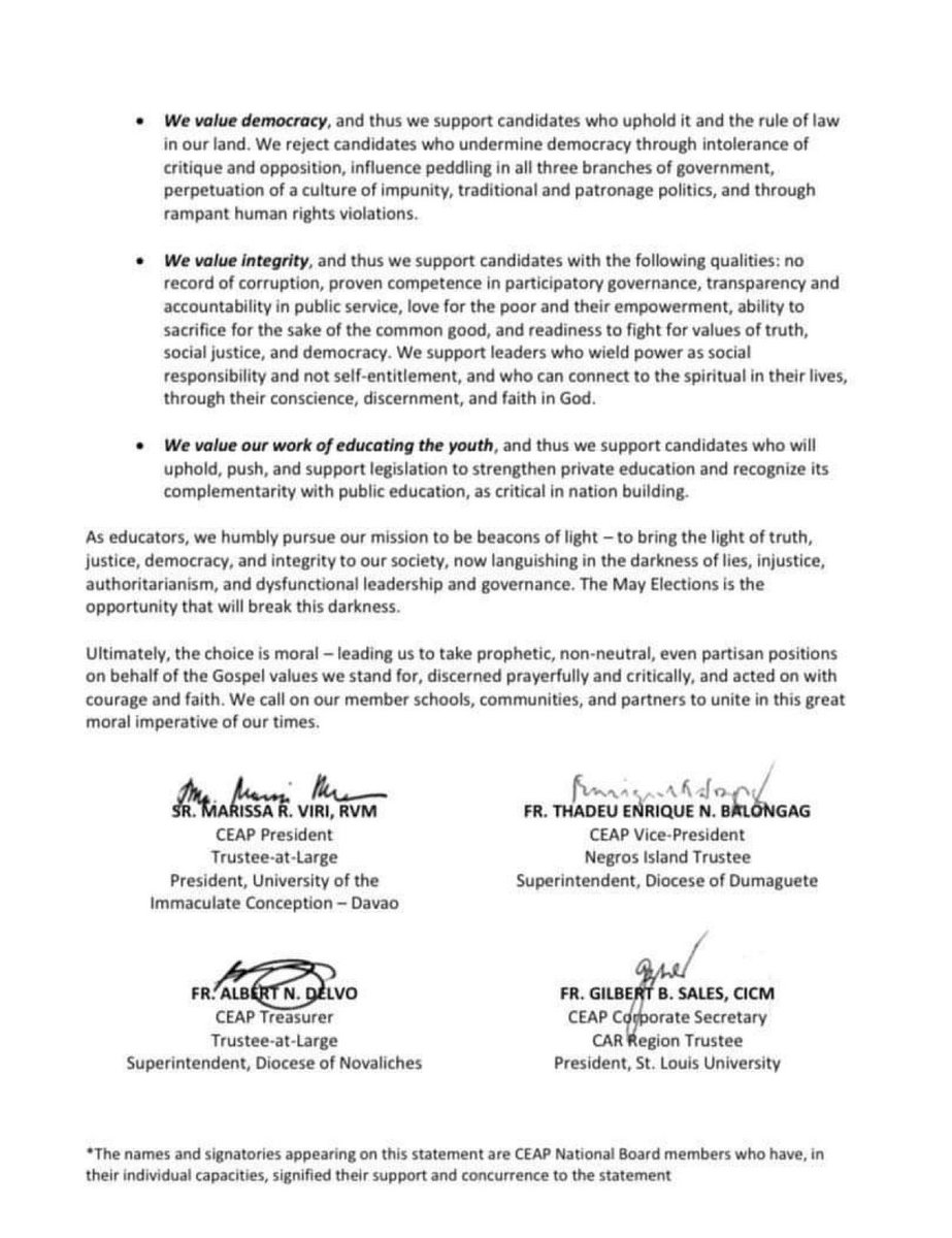 IanEsguerra's tweet photo. Full statement by the Catholic Educational Association of the Philippines: https://t.co/1aiOwkIomC