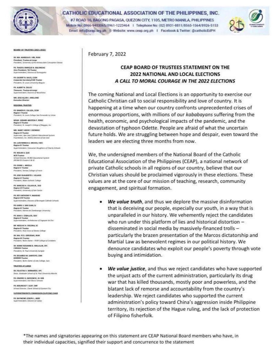 IanEsguerra's tweet photo. Full statement by the Catholic Educational Association of the Philippines: https://t.co/1aiOwkIomC