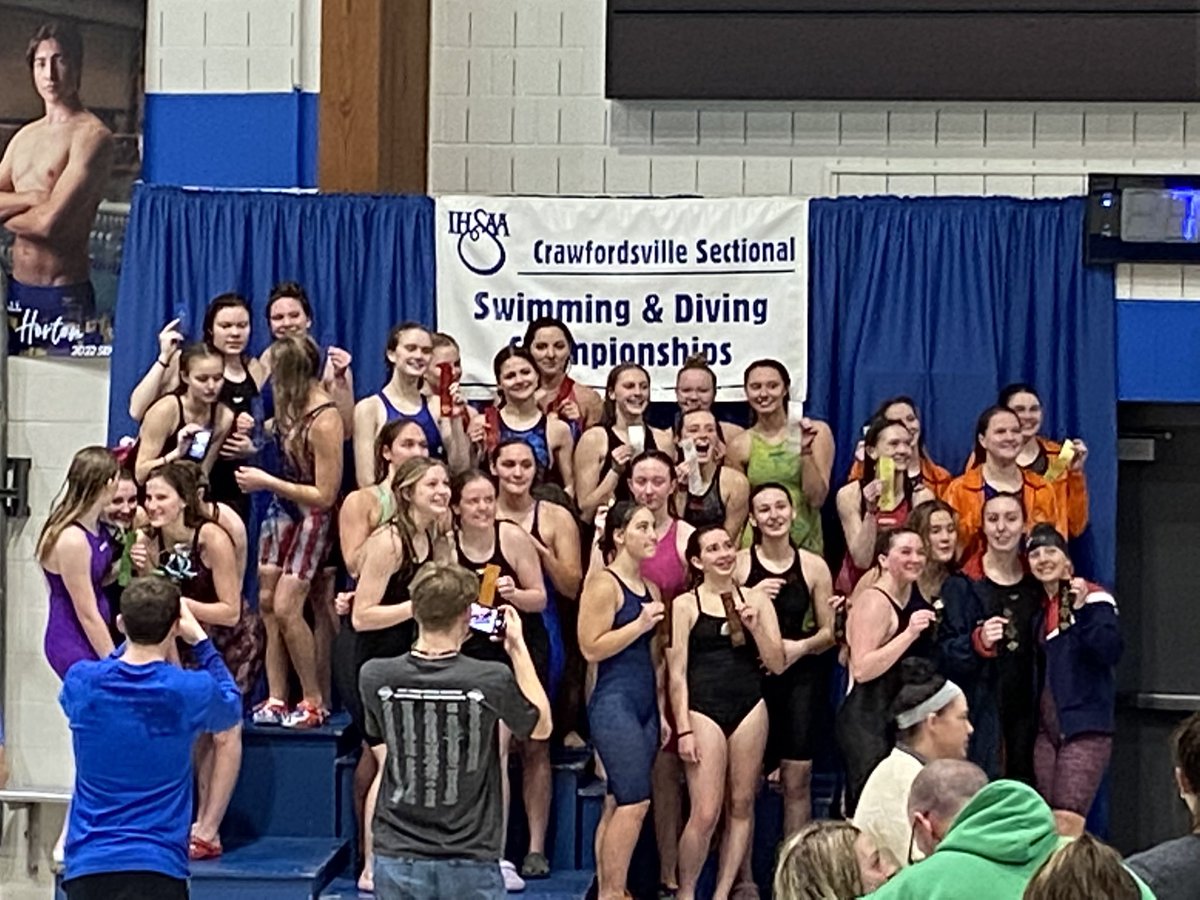 WeBoAthletics's tweet photo. Girls Swimming Sectionals:
The team of A. Stieber, M. Stieber, A. Jones and R. Anderson are the Crawfordsville @IHSAA1 Sectional Champions in the 400 Free Relay in a school record time of 3:45.76. https://t.co/9aRH5EFHnF