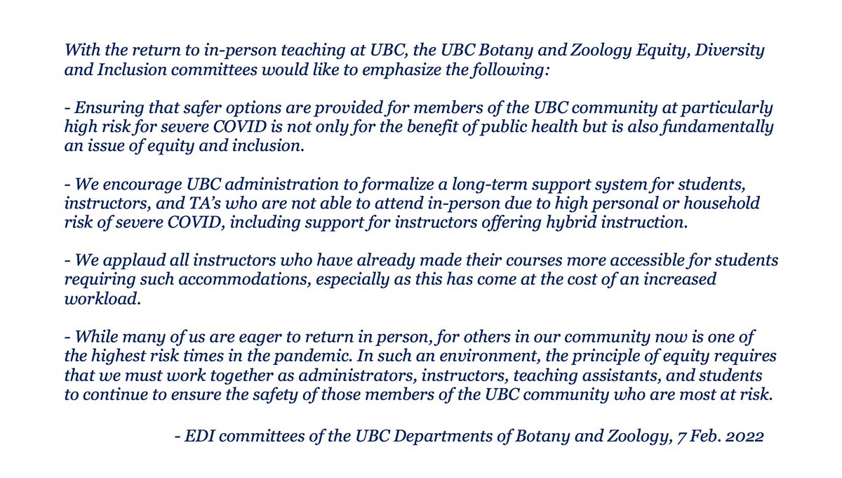 Joint statement from the Equity, Diversity, and Inclusion Committees of the @UBC Departments of Botany and Zoology: