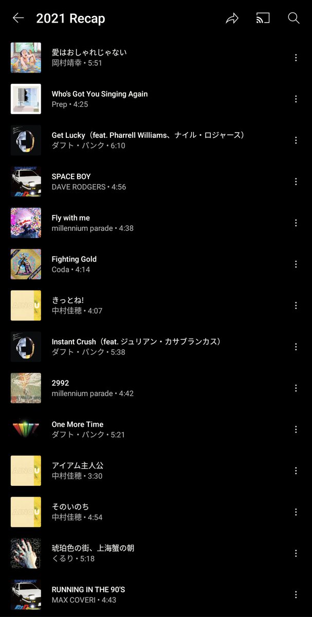 TaoTronics_JP's tweet photo. おはようございます。
YouTubeMusic使用している中の人ですが、2021年によく聴いた曲はこのようになりました。
確かに頭文字Dとアニメ版ジョジョはハマったので妥当な結果ですね。

＃中の人の独り言
＃音楽は好きです https://t.co/trYZmdUDM1