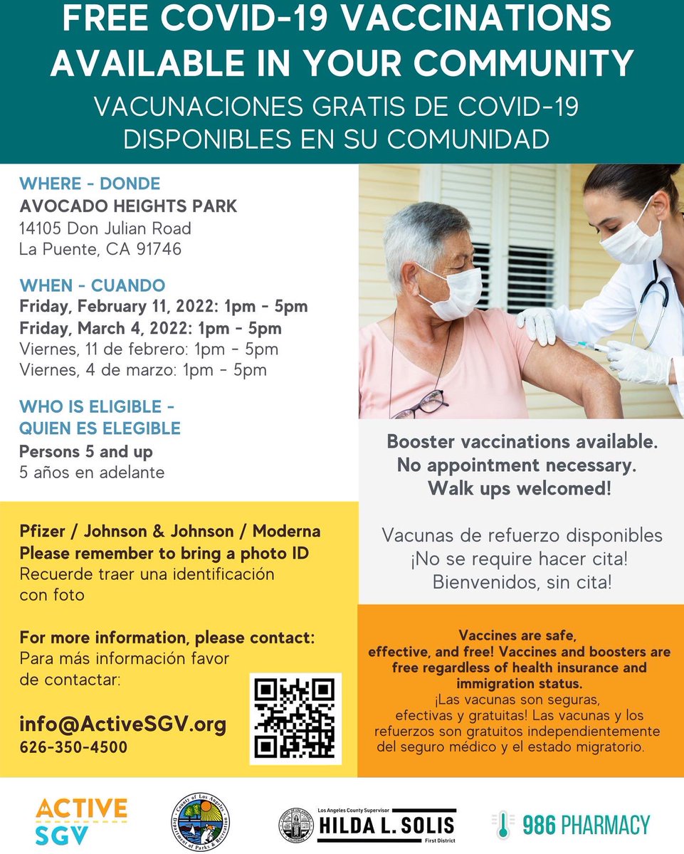 helloBAAEC's tweet photo. Get vaccinated this Friday Feb 11 at Avocado Heights Park from 1-5pm! π₯ππ³ Pfizer, Johnson & Johnson, and Moderna available. Walk-upβs welcome. Receive free food boxes and learn more about our BAAEC program. See you there! #OurPwr #Bassett #AvocadoHeights https://t.co/f0kI8no5RE