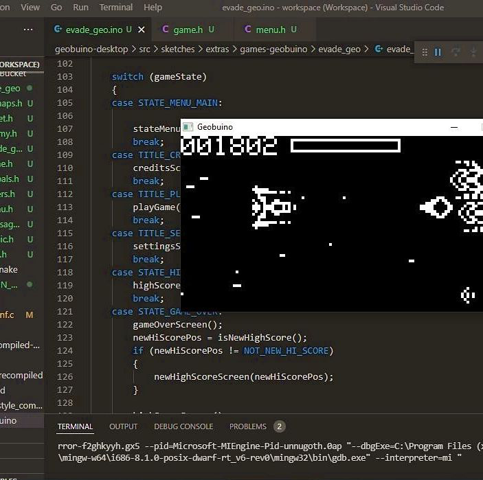 geoidlabs's tweet photo. Si aún no tenés una Geobuino, igual podés comenzar a programar tus primeros juegos! 
Geobuino Desktop te permite simular la consola mientras desarrollás con Visual Studio Code. 
#geobuino #geoidlabs #programacion #videogames #coding #educacion #argentina #argentinaprograma #retro https://t.co/5mPypW0kjf