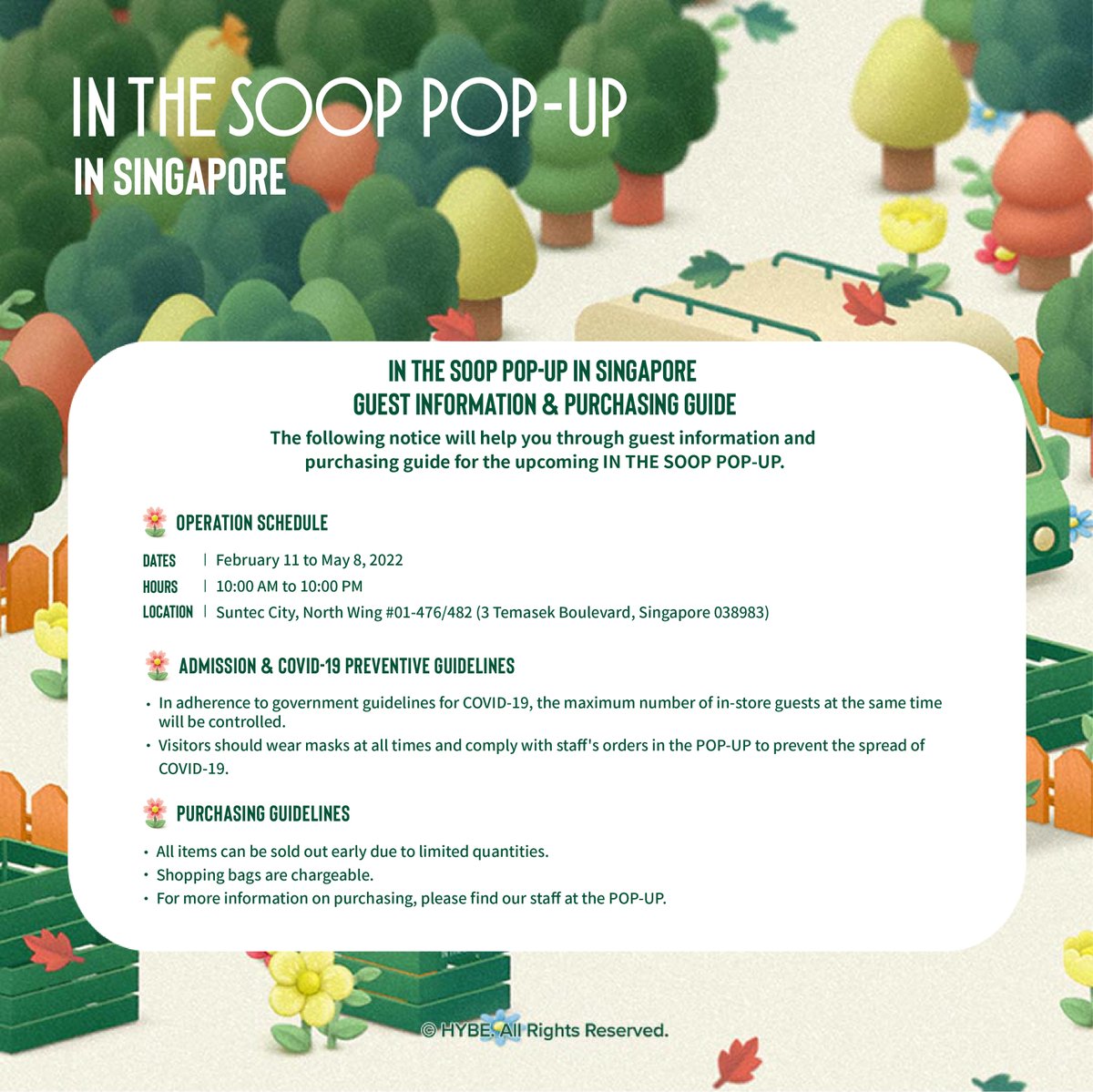morningKall's tweet photo. [IN THE SOOP POP-UP in SINGAPORE]

Something exciting is coming soon! Are you ready?
Meanwhile, read through our notice while anticipating.

📆 11 Feb – 8 May 2022
📍 Suntec City, North Wing, #01-476/482

#In_the_SOOP #In_the_SOOP_POPUP #BTS #SEVENTEEN #SUNTECCITY https://t.co/X8EwJY3SDS