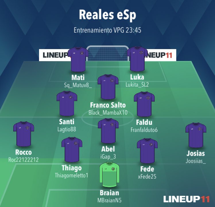 ThiagoMeletto1's tweet photo. Equipo de @RealesEsp para la 1ra fecha de hoy en @VpgArgentina 💜

El mejor de los éxitos para nosotros en esta liga y en este comienzo, vamos los pibes 🙌🏾💜

#VamosReales #RealeseSp #VamosVilleros #SentimientoVillero
#RealesDeLaCabeza https://t.co/rNY00pIBRn