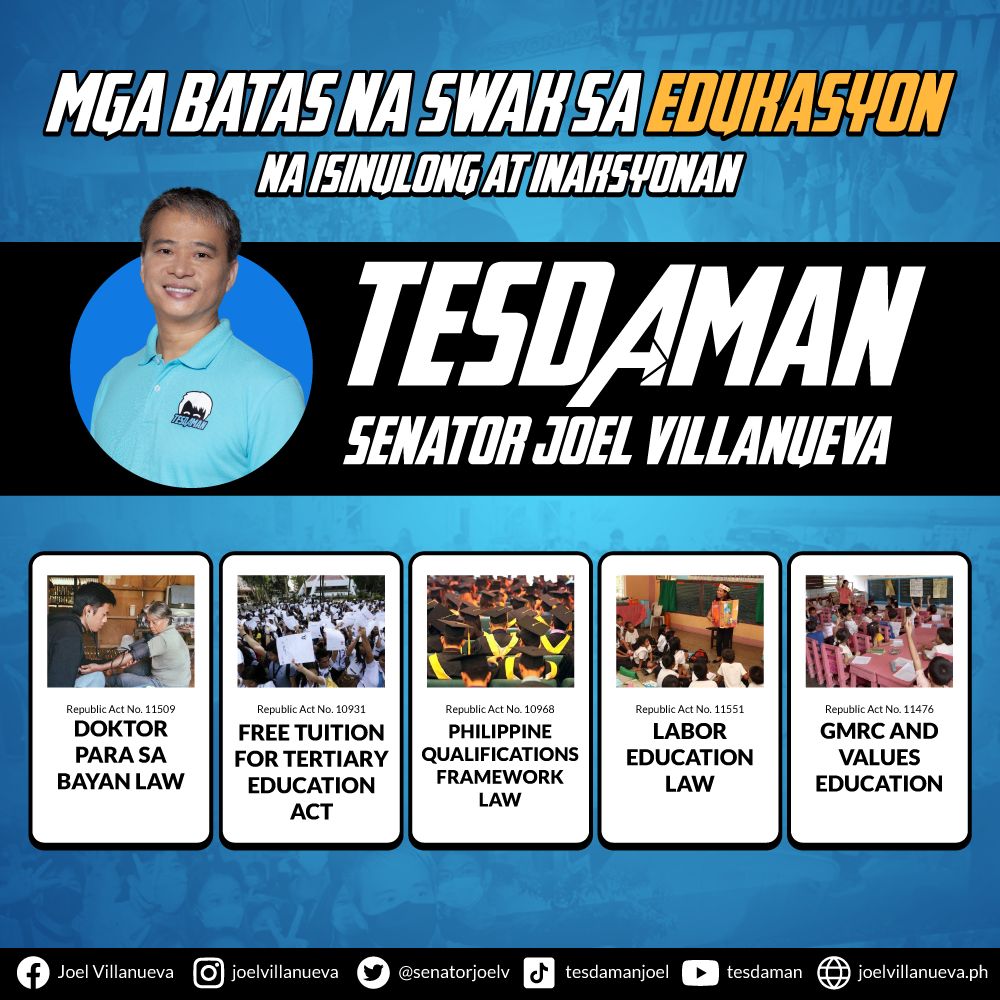 murielfaculin's tweet photo. Just a few of Senator Joel Villanueva's accomplishments during his senatorial term.

#61TESDAMAN https://t.co/oGtGwSkqev
