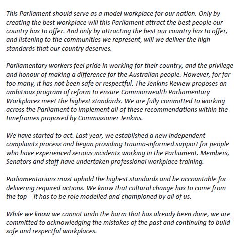 What a heartbreaking, stoic image of these brave women listening to the apology for bullying, sexual harassment and sexual assault in our Parliament. 

Bipartisan recognition of harm done is important but must be followed by real action and cultural change 

#SetTheStandard
