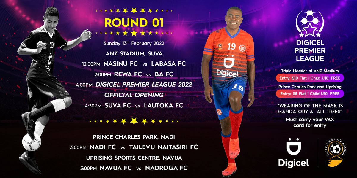 FijiFootball_'s tweet photo. DPL ROUND 1 | The #DigicelPremierLeague 2022 is set to roll with exciting fixtures and a triple-header at the ANZ Stadium this Sunday.
#FijiFootball #NasinuFC #LabasaFC #RewaFC #BaFC #SuvaFC #LautokaFC #NadiFC #TailevuNaitasiriFC #NavuaFC #NadrogaFC https://t.co/tRMOg6IMI9