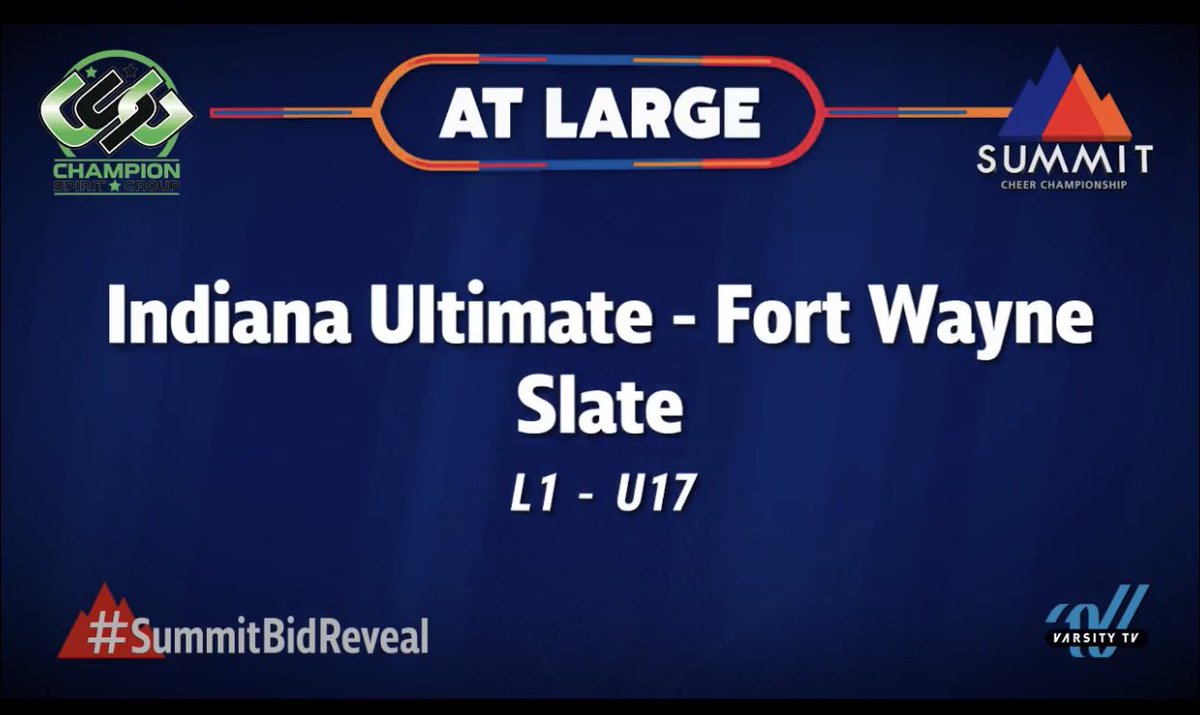 indianaultimate's tweet photo. Congratulations TWILIGHT, SLATE & STEEL on your At Large Bids to SUMMIT!!!!
#summit2022 #allstarcheer #atlargebid https://t.co/Ltg4S2UmSe