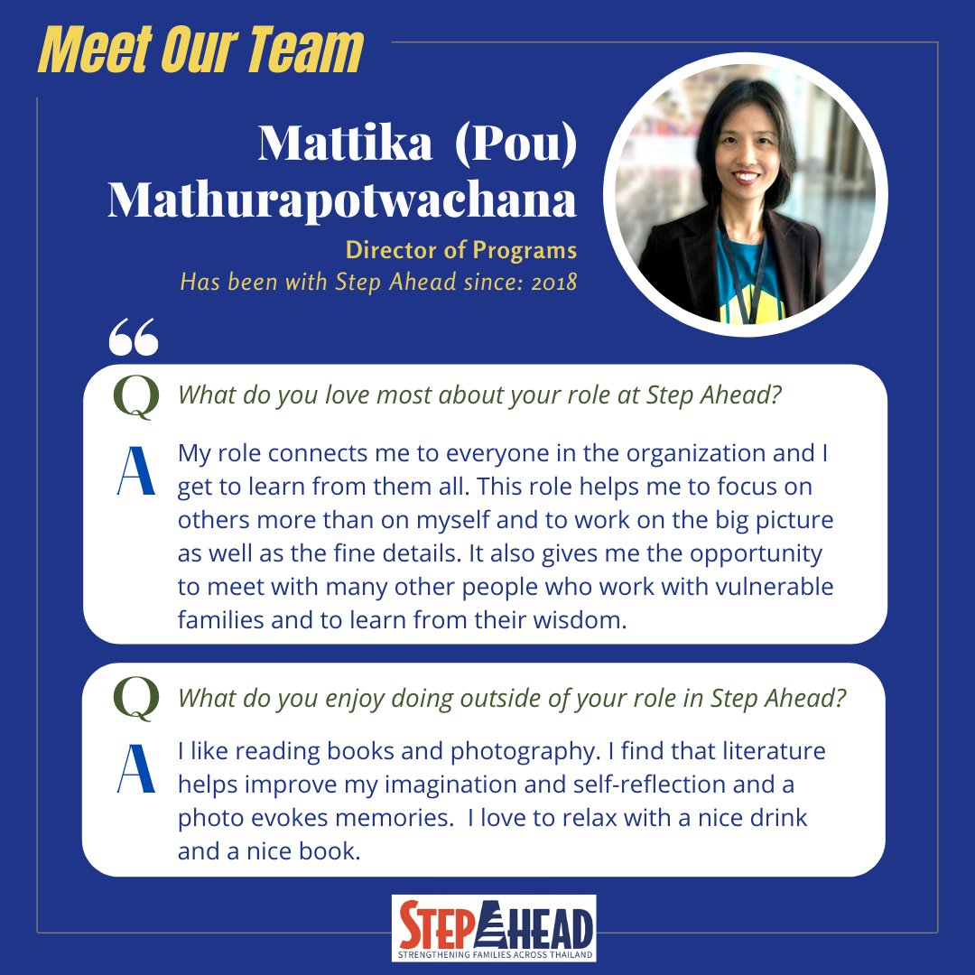 Mattika has been on a fast learning curve and now oversees all Step Ahead programs.  She is talented, skilled, committed to the vision and an all round lovely person.  Her genuine love for people drives her to keep growing in order to serve them better.