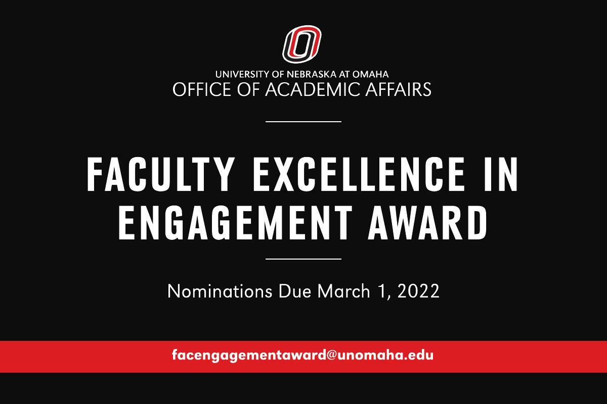 Do you know a UNO faculty whose teaching, research, and service exemplify excellence in global or community engagement? Make sure to nominate them by March 1, 2022. <a href="/UNOmaha/">University of Nebraska at Omaha</a> 

hubs.ly/Q013zKhb0