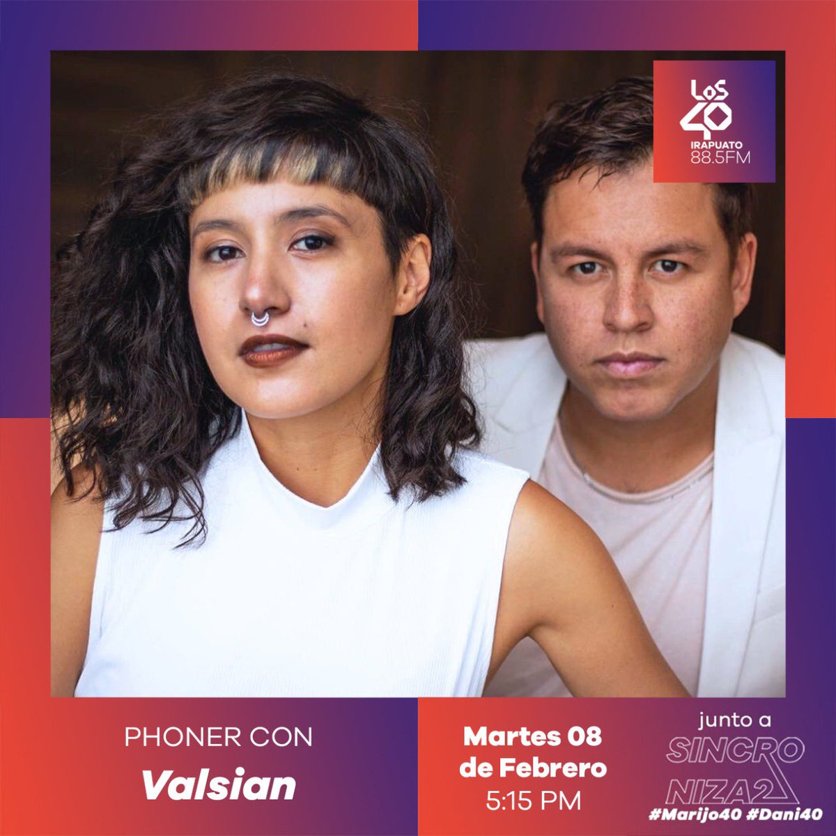 Mañana martes 8 de febrero los @los40irapuato recibirán a @valsian_ 🙌🏼🙌🏼 
Como parte de su recién lanzamiento “Imaginar” 

#phoner #radio #interview